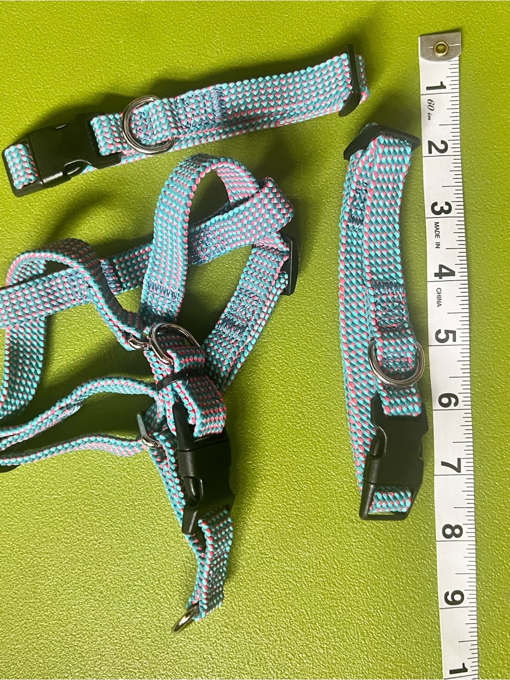 Colorful Woven pink / blue - small (1) harness & (2) collars